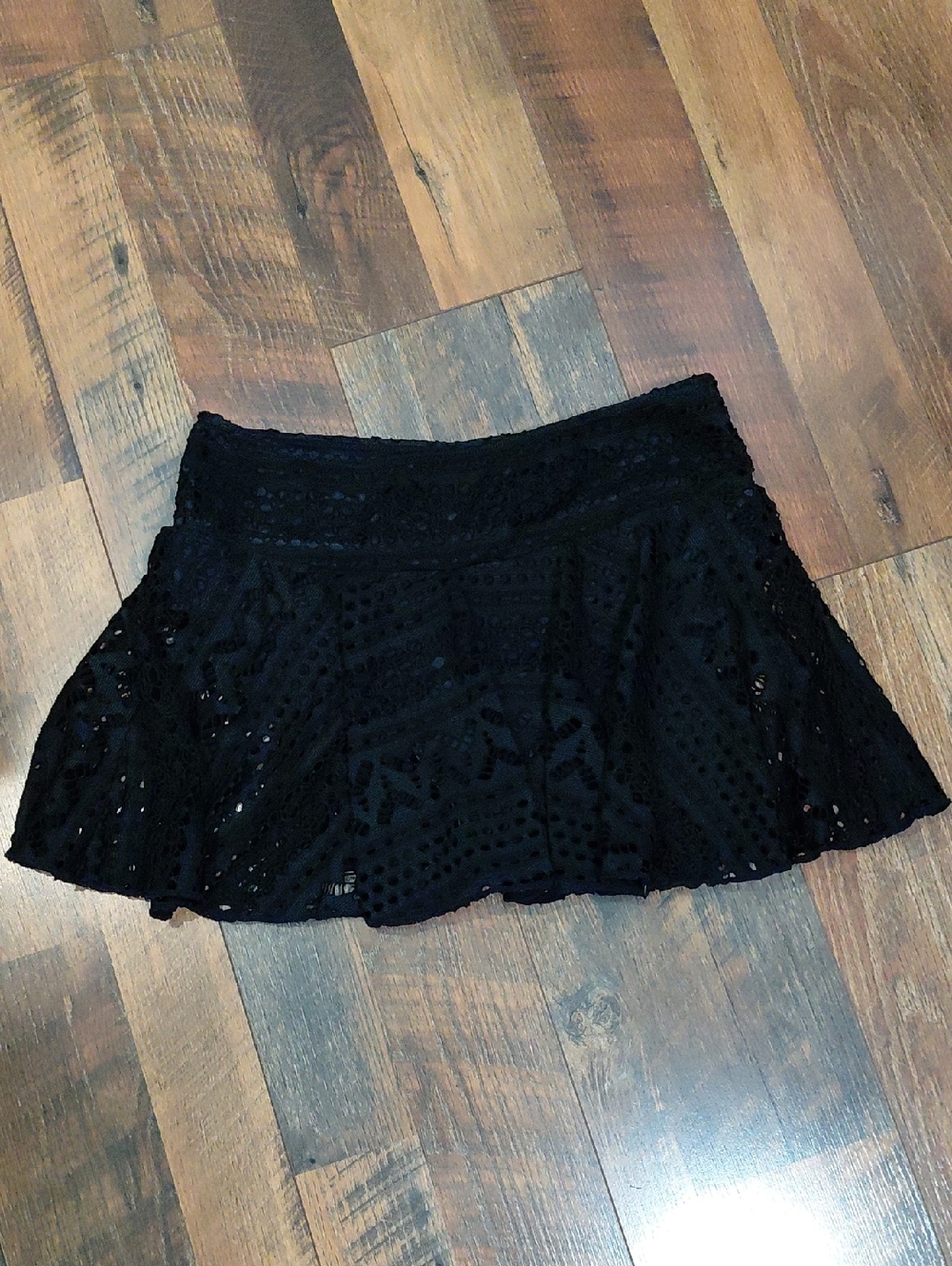 Black Eyelet Lace Swim Skirt. Size L